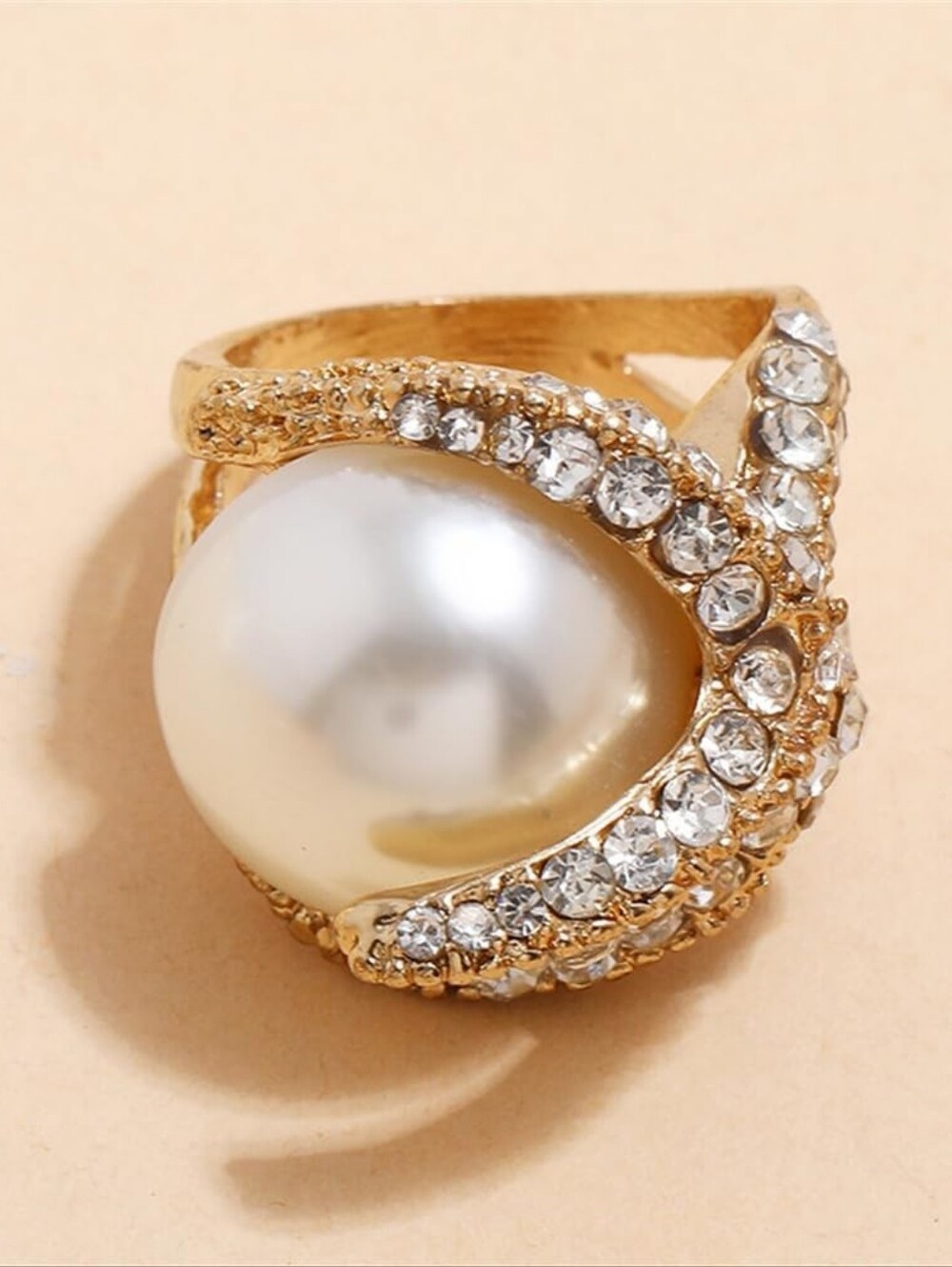 Big Starfish Shell Pearl Statement Ring Rhinestone Crystal - Picture 3 of 5